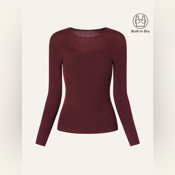 OGL Light Thermal Tencel Wool Sheer Shoulder Brami Top - Ruby - Picture 1 of 2